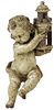 ARCHITECTURAL ITALIAN CARVED PAINTED PUTTO 18TH C.