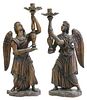 (2) CARVED WOOD FIGURAL ANGEL CANDLE HOLDERS