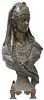 ORIENTALIST PATINATED METAL BUST OF JEWELLED LADY