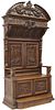LARGE FRENCH CARVED OAK CANOPY HALL BENCH