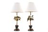 Pair of Matching Tole Painted Palm Tree Lamps