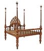 BRITISH COLONIAL CARVED ROSEWOOD FOUR POSTER BED