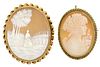 (2) ESTATE CARVED CAMEO SHELL PENDANT BROOCHES