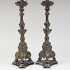 Pair of Baroque Style Repoussé Metal Candlesticks Mounted as Lamps