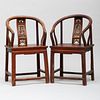 Two Chinese Hardwood Horseshoe Back Arm Chairs