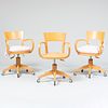 Three Contemporary Italian Blond Wood Swivel Arm Chairs by Calligaris