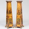 Pair of Unusual Victorian Gilt-Metal-Mounted Chinoiserie Japanned and Parcel-Gilt Pedestals