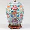 Chinese Porcelain Famille Rose Faceted Jar Mounted as a Lamp