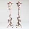 Pair of Venetian Style Rusted Metal Standing Lanterns