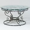 Contemporary Green Painted Wrought-Iron and Glass Clock-Form Table