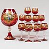 Set of Ten Continental Enameled Red Goblets and a Larger Goblet