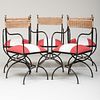 Set of Five Metal, Wicker and Upholstered Armchairs