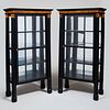 Pair of Biedermeier Style Ebonized and Inlaid Vitrine Cabinets