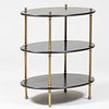 Contemporary Brass and Ebonized Wood Three-Tier Side Table
