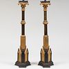 Pair of Neo-Gothic Parcel-Gilt Bronze Columnar Lamps