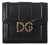 BLACK CALFSKIN LEATHER DG AMORE COMPACT TRIFOLD WALLET