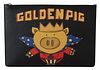 BLACK GOLDEN PIG LEATHER DOCUMENT BAG