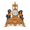 Large French Gilt and Patinated Bronze Mantel Clock