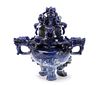 Chinese Carved Stone Lidded Censer w/ Dragons