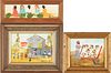 3 Peti Clements O/C Folk Art Paintings, General Store, Quilt, and Watermelon Eaters