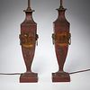 Pair antique French tole peinte table lamps