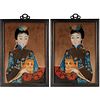 Pair Chinese reverse glass portrait paintings