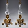 Pair Renaissance Revival bronze and glass lamps