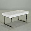 Modernist woven leatherette and steel bench