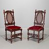 Pair Charles II style carved hall chairs
