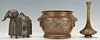 Three (3) Asian Bronze Items, incl. Meiji Jardiniere, Elephant Box & Vase