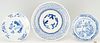 3 Chinese Export Blue & White Porcelain Plates