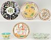 6 Asian Porcelain Items, incl. Famille Rose, Rose Mandarin, Yellow Ground, Famille Noir