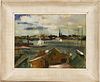 Rudolf Jacobi Oil on Canvas Painting, Harbor Scene