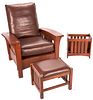 Mission Stickley Furniture Incl. Arm Chair, Footstool, & Magazine Rack, Three (3) Items