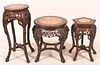 Three Oriental Rosewood Marble Top Stands.