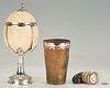 J. Angell Sterling Mounted Ostrich Egg plus Horn Cup, Snuff Mull