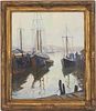 Attr. Carl Hayden O/C Marine Painting, Boats at Docks