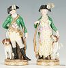 Pair Meissen Figures, Hunter and Huntress with Dogs