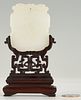 Chinese White Jade Plaque with Hardwood Stand
