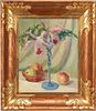 O/C Floral Still Life with Blue Vase and Apples
