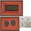 6 Items inc French Bas Relief, Mounted/Framed Bronze Portrait Plaques & 4 Delft Tiles