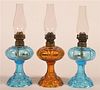 3 Pattern Antique Glass Miniature Fluid Lamps.