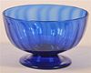 Blown Cobalt Blue Ribbed and Footed Bowl.