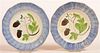 Two Blue Spatter China Acorn Pattern  Plates.
