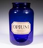 LARGE BLUE GLASS APOTHECARY JAR "OPIUM"