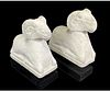 PAIR OF CHIESE MARBLE RAMS ON WOODEN BASES