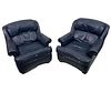 PAIR OF BLUE LEATHER CLUB CHAIRS