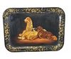 ANTIQUE BUTLER'S TRAY WITH THREE DOGS