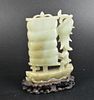 Chinese Jade Carved Sailing Boat & Stand, Qing D.