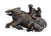 Chinese Wood Carved Boys Riding on Buffalo